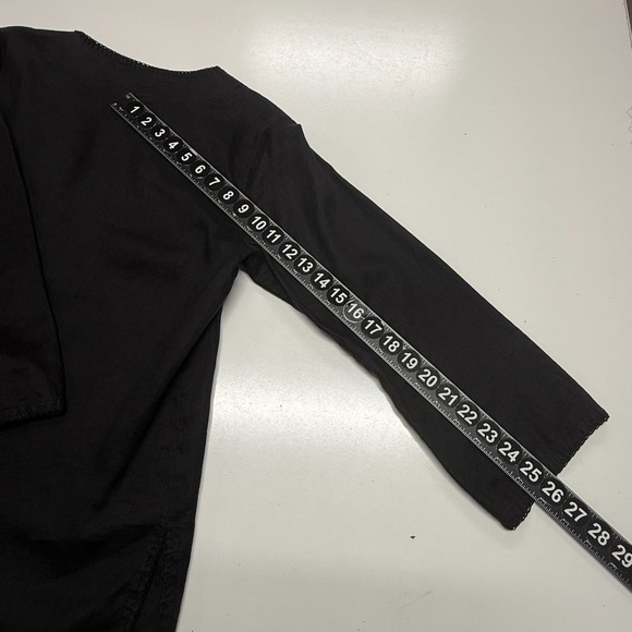 Lauren Ralph‎ Lauren Top Womens Medium Black Floral Linen Embroidered 3/4 Sleeve - Picture 5 of 9